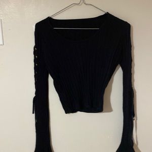 Black lace up long sleeve shirt